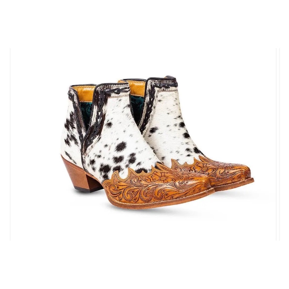 Myra West Street Cowhide & Hand Tooled Leather Booties Size 6 Western Cowgirl